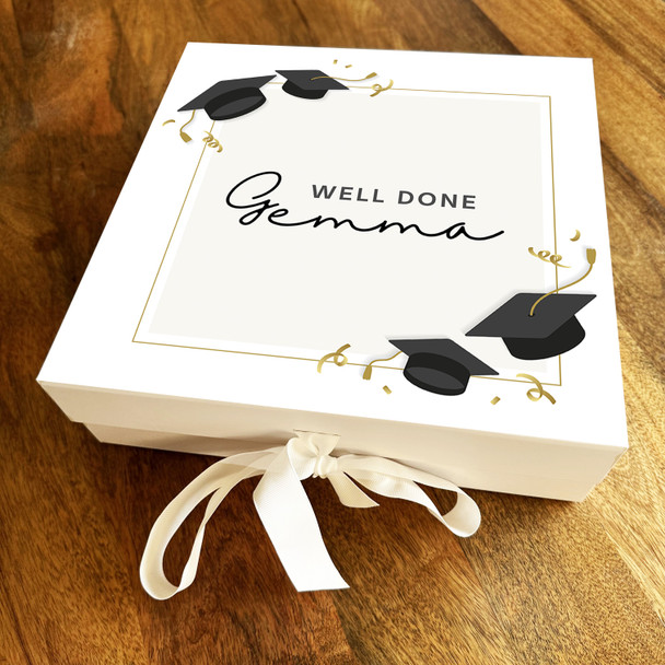 Square Well Done Gold Confetti Graduate Caps Graduation Personalised Gift Box