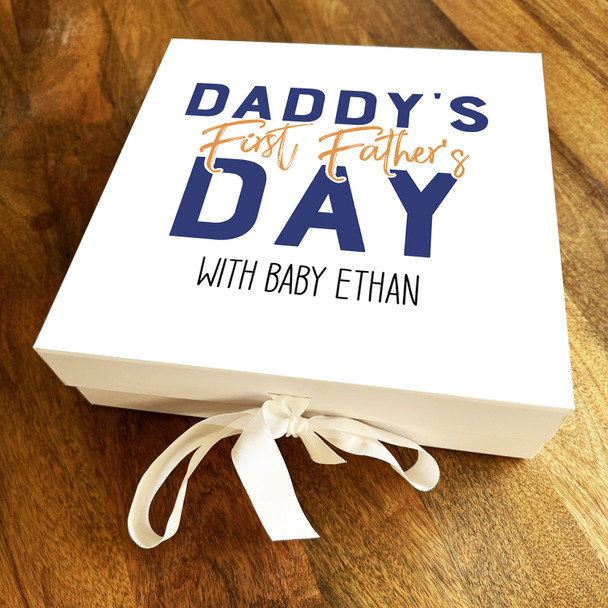 Square Blue Daddy's First Father's Day Dad With Baby Personalised Gift Box