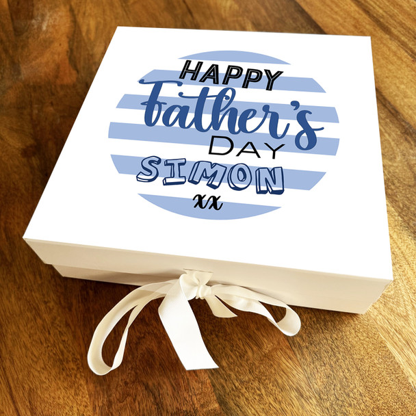 Square Blue Happy Father's Day Dad Pastel Stripes Personalised Hamper Gift Box