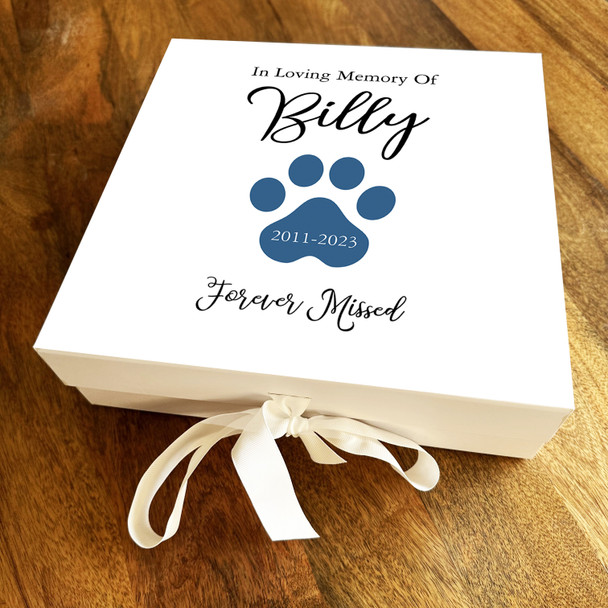 Square Blue Pawprint Dog Paw Pet Memorial Personalised Memory Keepsake Box