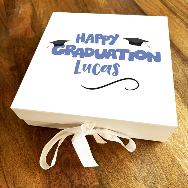 Square Blue Text Graduate Caps Graduation Congratulations Personalised Gift Box