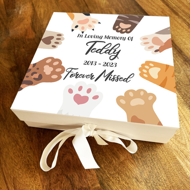 Square Cat Paws Pet Memorial Personalised Memory Rememberence Keepsake Box