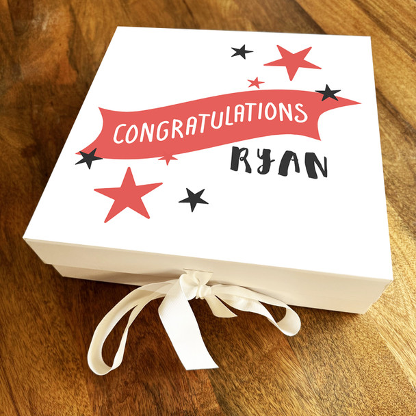 Square Congratulations Banner Red & Black Stars Personalised Hamper Gift Box