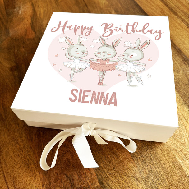 Square Cute Ballerina Bunnies Dancing Pink Birthday Personalised Hamper Gift Box