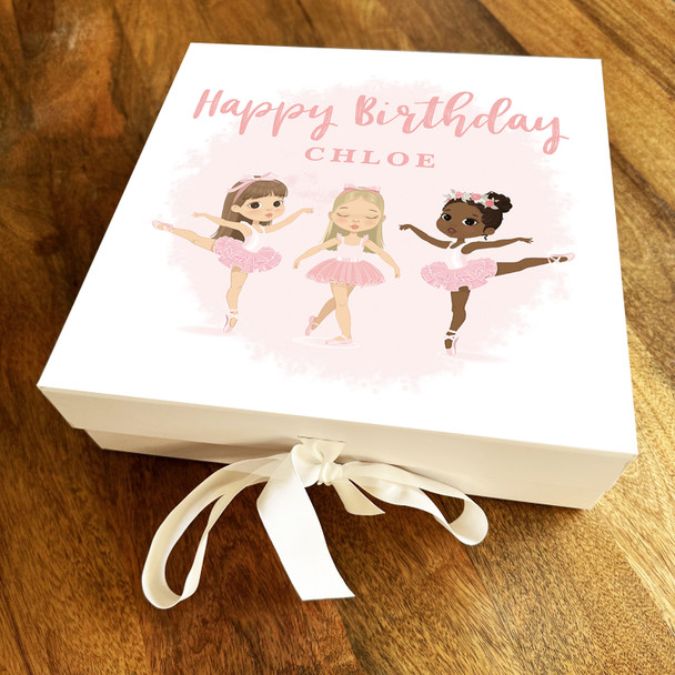 Square Cute Ballerina Girl Dancing Pink Birthday Personalised Hamper Gift Box