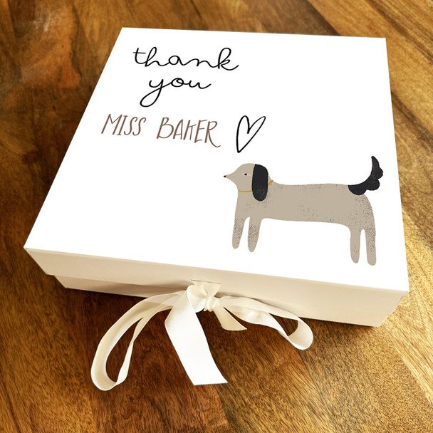 Square Cute Dog Thank You Teacher School Leavers Personalised Hamper Gift Box