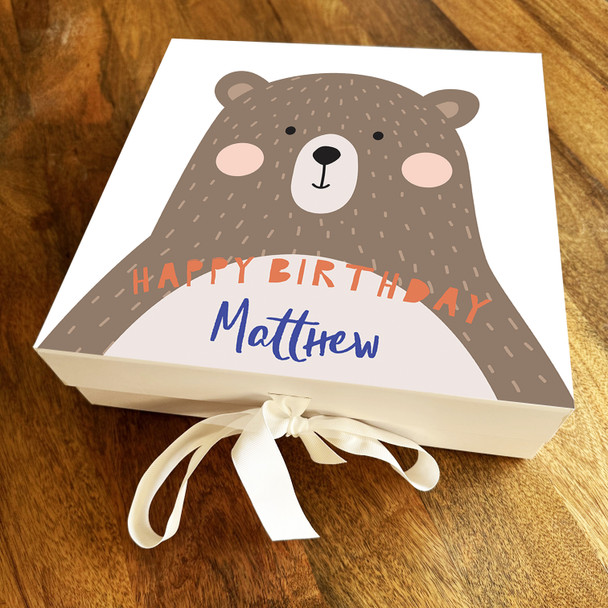 Square Cute Pastel Bear Happy Birthday Personalised Hamper Gift Box Square Cute Pastel Bear Happy Birthday Personalised Hamper Gift Box