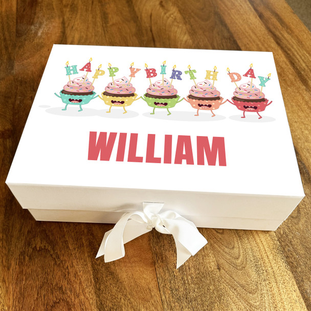 Funny Bright Cupcakes Birthday Rectangle Personalised Hamper Gift Box