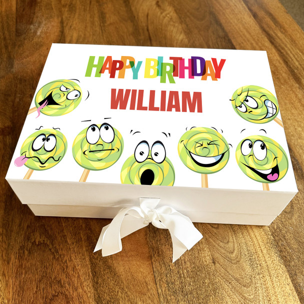 Funny Lollipop Characters Rainbow Happy Birthday Personalised Hamper Gift Box