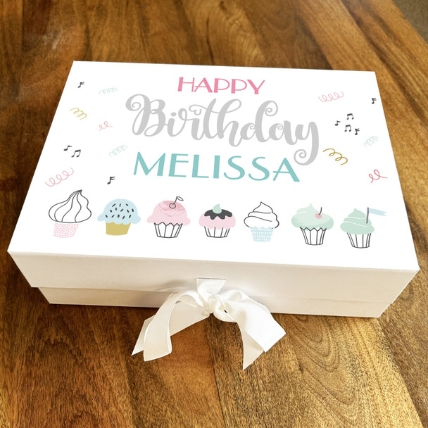 Happy Birthday Cupcakes Pastel Confetti Personalised Hamper Gift Box