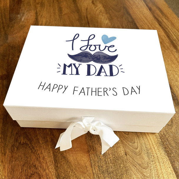 Happy Father's Day Blue I Love My Dad Moustache Personalised Hamper Gift Box