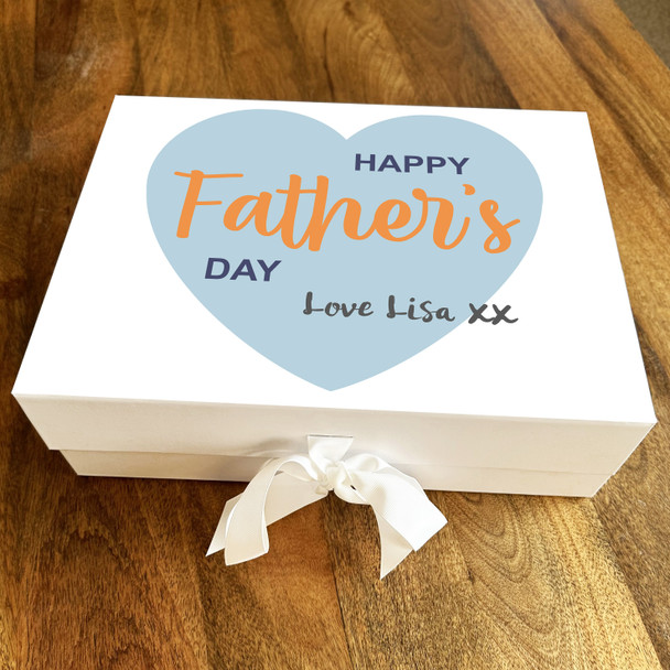 Happy Father's Day Simple Heart Blue & Orange Personalised Hamper Gift Box