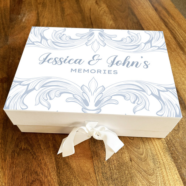 Baby Blue  Swirls Couple Romantic Memories Personalised Memory Keepsake Box