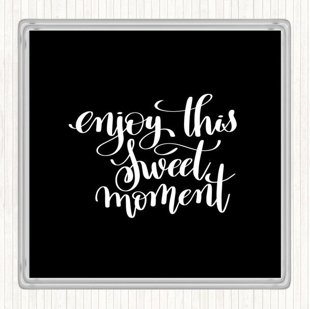 Black White Enjoy This Moment Quote Coaster