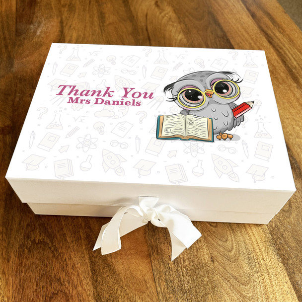 Owl & Books Thank You Teacher School Leavers Personalised Hamper Gift Box