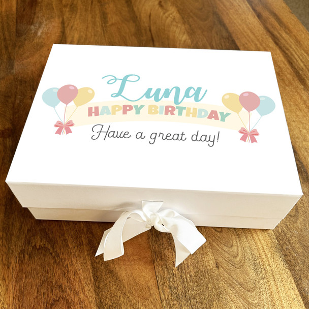 Pastel Banner & Balloons Happy Birthday Personalised Hamper Gift Box