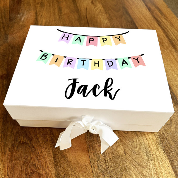 Pastel Rainbow Bunting Happy Birthday Personalised Hamper Gift Box