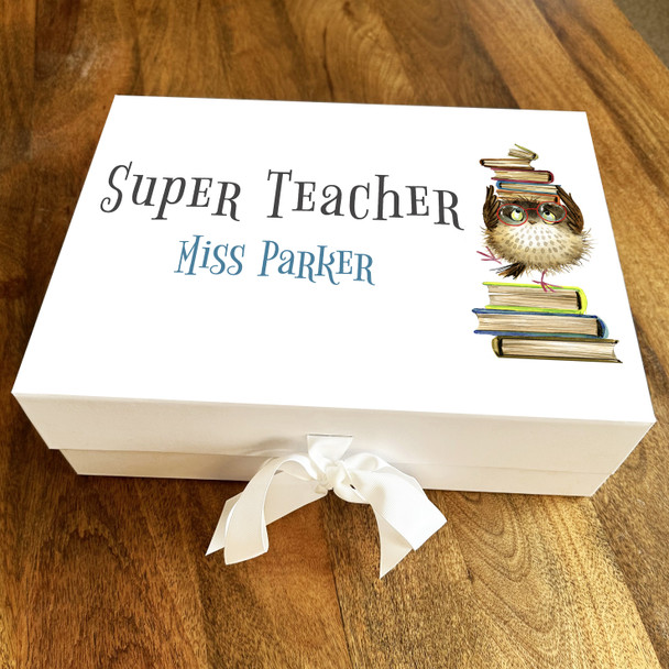 Watercolour Owl & Books Super Teacher School Leavers Personalised Gift Box