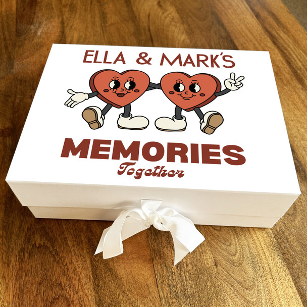 Cartoon Hearts Couple Memories Together Romantic Personalised Hamper Gift Box