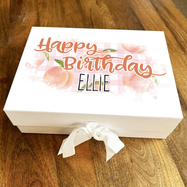 Checked Pink Peaches Happy Birthday Personalised Hamper Gift Box