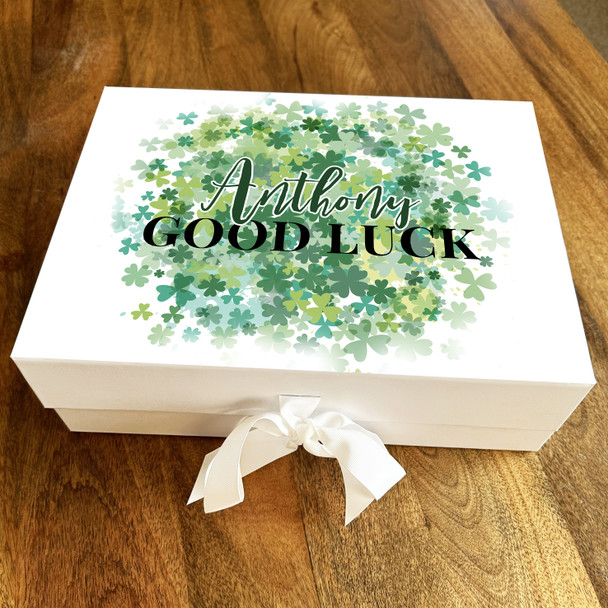 4 Leaf Lucky Clovers Green Good Luck Personalised Hamper Gift Box