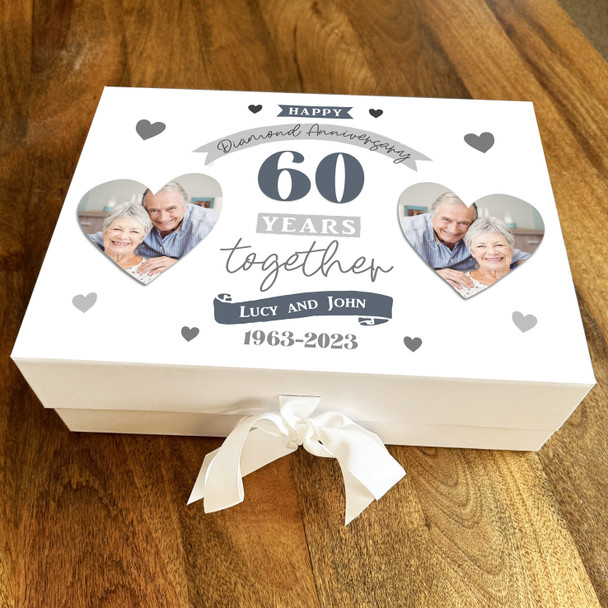 60th Wedding Anniversary Diamond Photo Hearts Personalised Hamper Gift Box