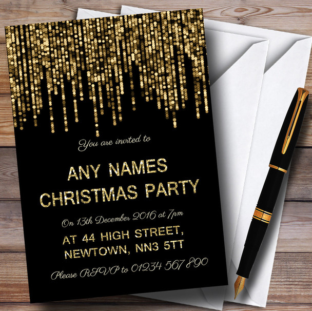 Golden Light String Customised Christmas Party Invitations