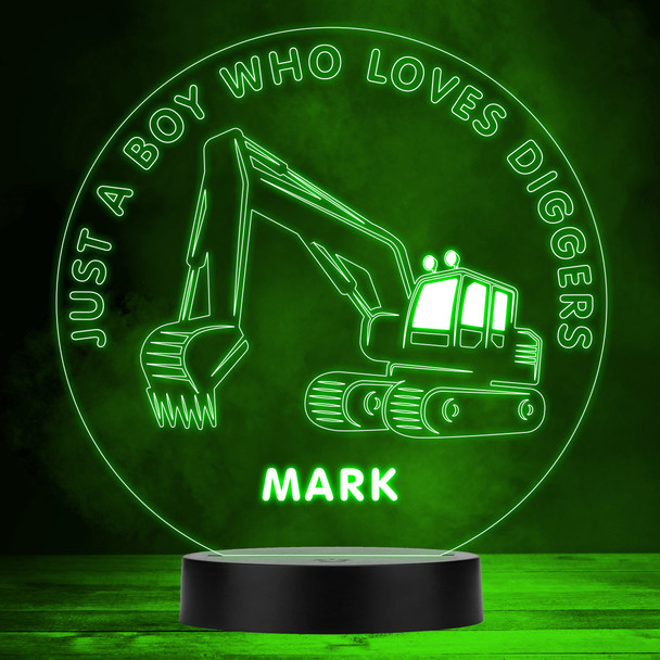 Just A Boy Who Loves Diggers Kids Round Personalised Gift RGB LED Night Light