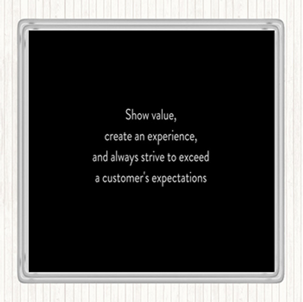 Black White Exceed Customers Expectations Quote Coaster