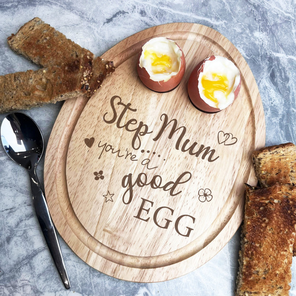 Boiled Eggs & Toast Step Mum Good Egg Personalised Gift Breakfast Serving Board