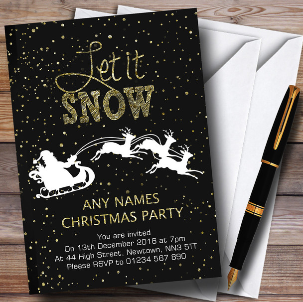 Golden Snow Santa Sleigh Customised Christmas Party Invitations