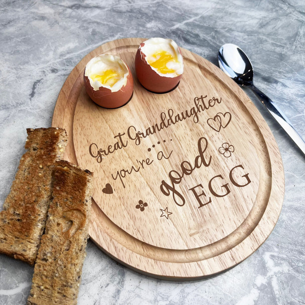 Boiled Eggs & Toast Great Granddaughter Good Egg Personalised Breakfast Board