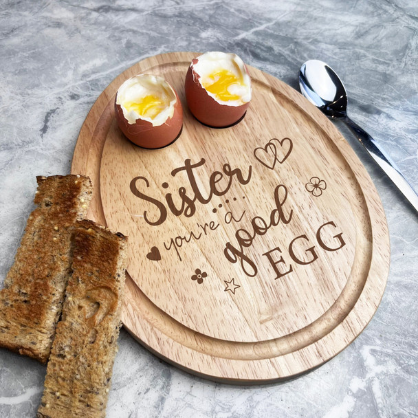 Boiled Eggs & Toast Sister Good Egg Personalised Gift Breakfast Serving Board