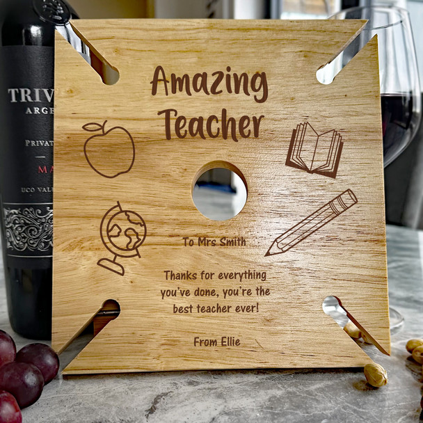 Globe Book Pencil Thanks Amazing Teacher Personalised 4 Wine Glass Bottle Holder