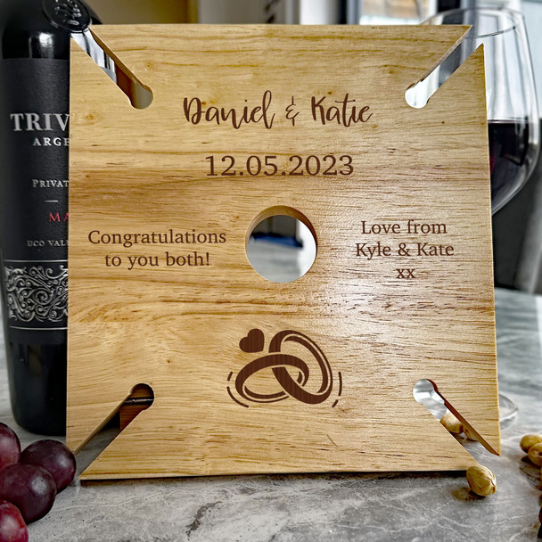 Wedding Day Rings Heart Congratulations Personalised 4 Wine Glass Bottle Holder