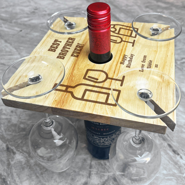 Wine & Champagne Brother Birthday Personalised Gift 4 Wine Glass & Bottle Holder