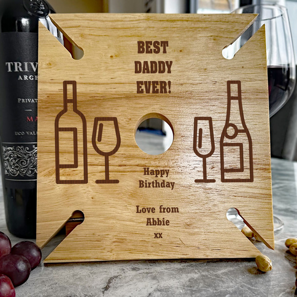 Wine & Champagne Daddy Birthday Personalised Gift 4 Wine Glass & Bottle Holder