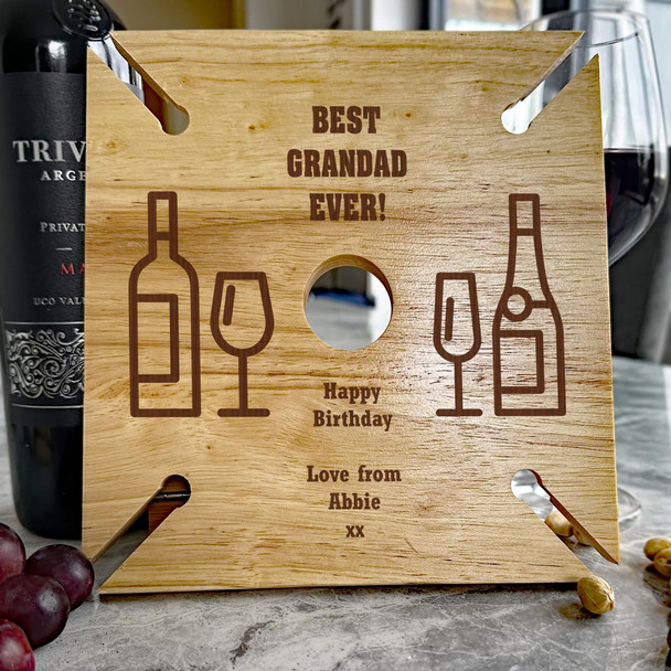 Wine & Champagne Grandad Birthday Personalised Gift 4 Wine Glass & Bottle Holder