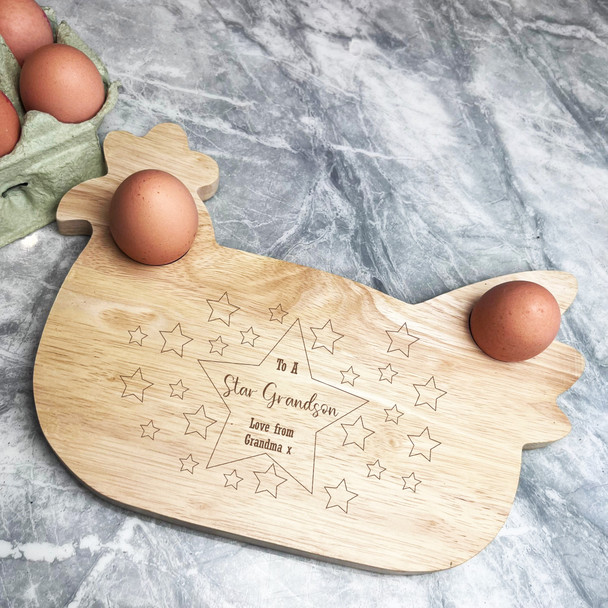 Stars Border To A Star Grandson Personalised Chicken Egg Breakfast Board