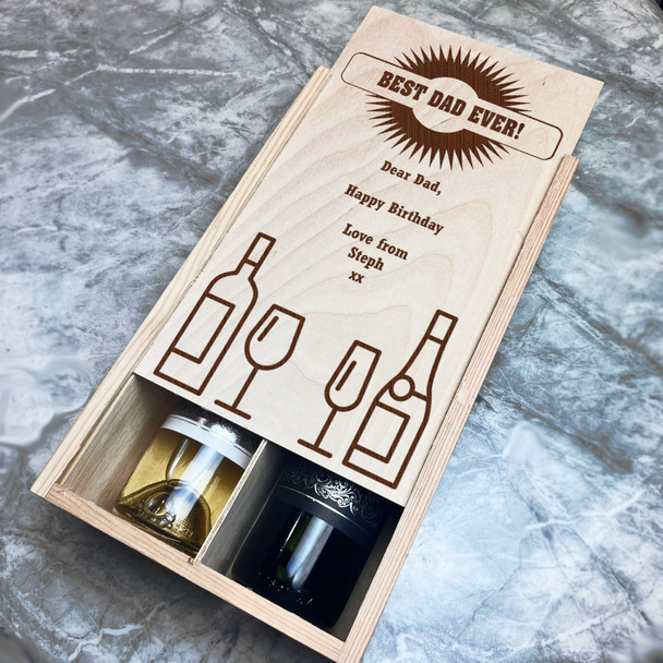 Ever Wine & Champagne Glasses Dad Birthday Personalised Two Bottle Wine Gift Box