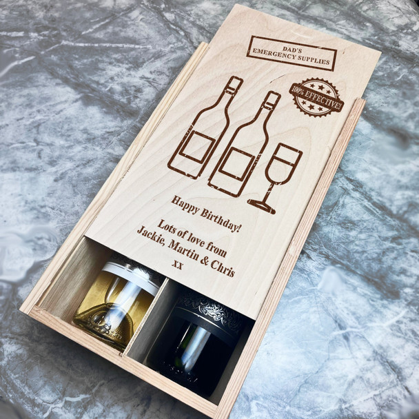 Stamp Emergency Supply Wine Dad Birthday Personalised Two Bottle Wine Gift Box