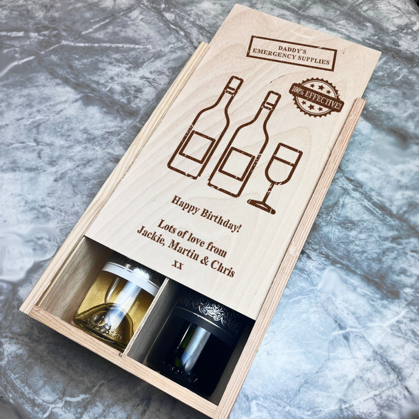 Stamp Emergency Supply Wine Daddy Birthday Personalised Two Bottle Wine Gift Box