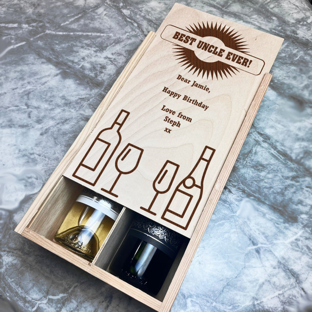 Wine & Champagne Glasses Uncle Birthday Personalised Two Bottle Wine Gift Box