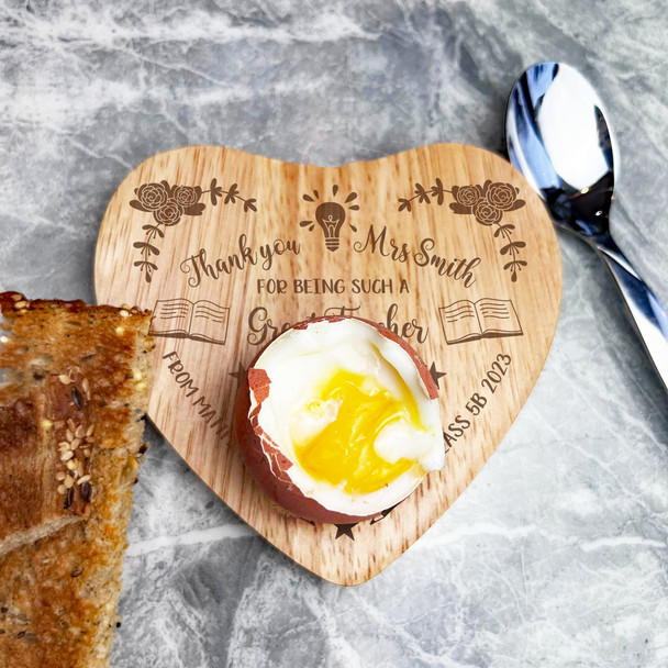 Thank You Great Teacher Book Personalised Heart Breakfast Egg Holder Board