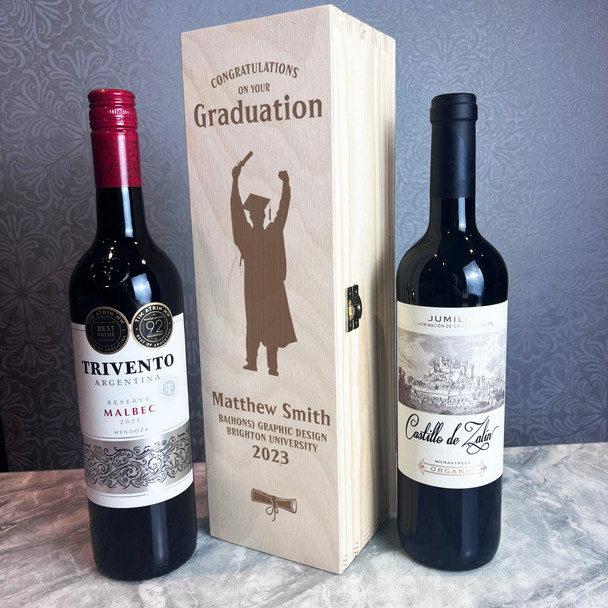 Congratulation Graduation Male Graduate Personalised 1 Wine Bottle Gift Box