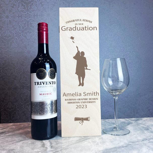 Congratulations On Your Graduation Female Personalised 1 Wine Bottle Gift Box