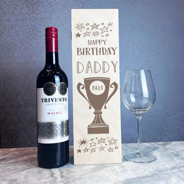 Happy Birthday Daddy Trophy Personalised 1 Wine Bottle Gift Box