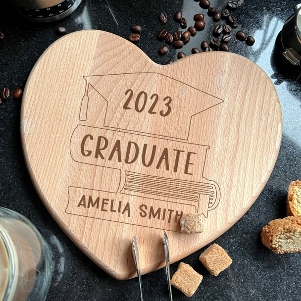 Graduate Books Year Hat Graduation Personalised Heart Wooden Chopping Board