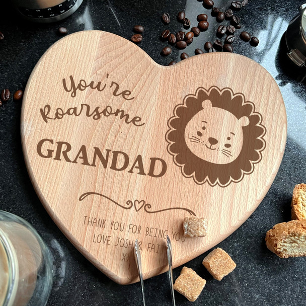 Roarsome Grandad Birthday Father's Day Personalised Heart Wooden Chopping Board
