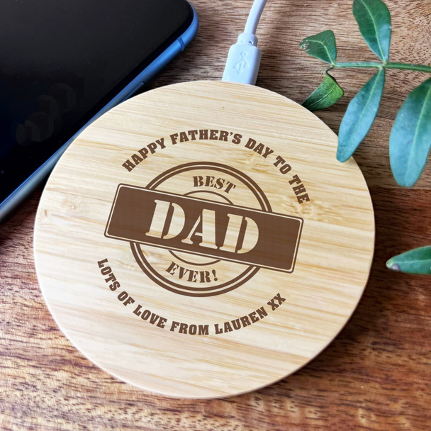 Best Dad Ever Father's Day Personalised Round Wireless Phone Charger Pad